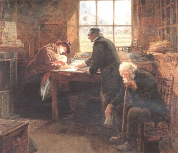 The Parish Registrar Of Births And Deaths Oil Painting by Ralph Hedley