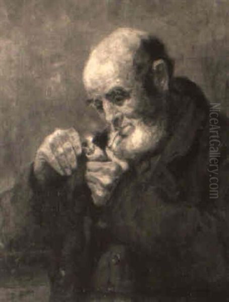 An Old Man Lighting His Pipe by Ralph Hedley