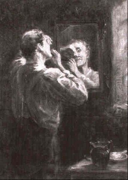 The Shave Oil Painting by Ralph Hedley