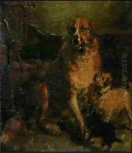 Canine Friends Oil Painting by Ralph Hedley