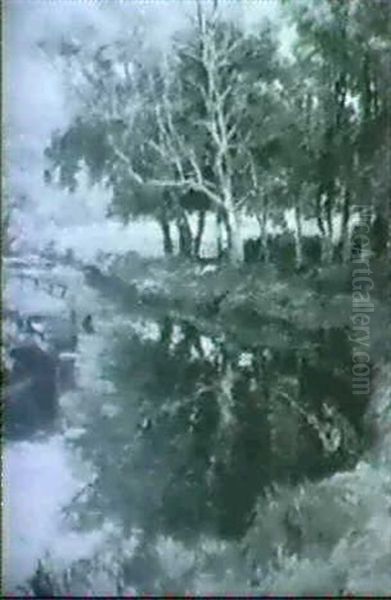 Boy Fishing In A River Oil Painting by Ralph Hedley