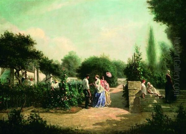 Elegantes Dans Un Jardin Oil Painting by Pierre-Edmond-Alexandre Hedouin