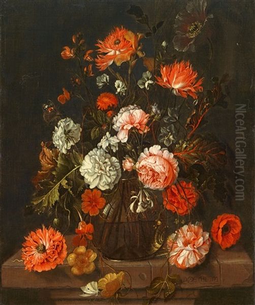 Still Life With Flowers In A Glass Vase Oil Painting by David Cornelisz Heem III