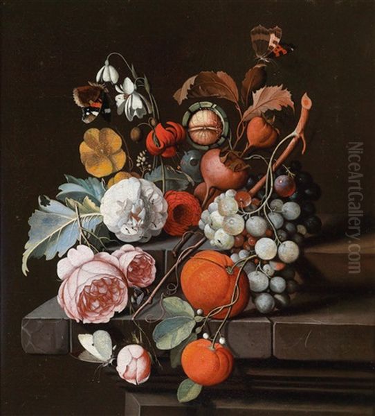 Ein Blumen- Und Fruchtestillleben Mit Faltern Oil Painting by David Cornelisz Heem III