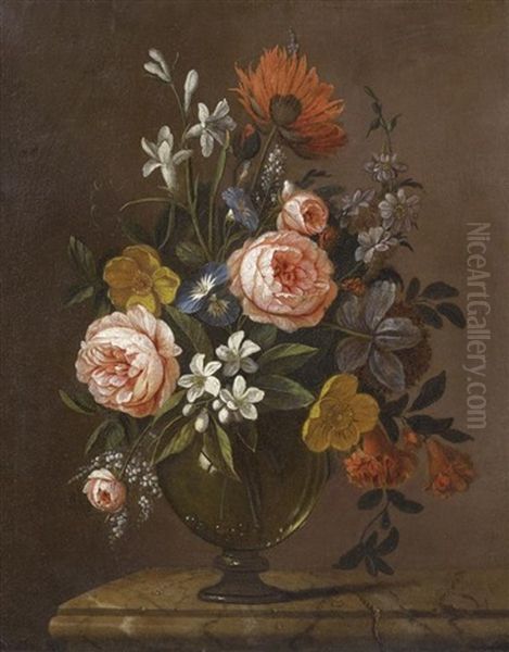 Blumenstrauss In Einer Glasvase Oil Painting by David Cornelisz Heem III