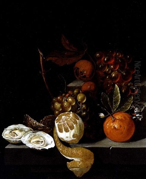 Stillleben Mit Sudfruchten, Austern Und Weintrauben Oil Painting by David Cornelisz Heem III