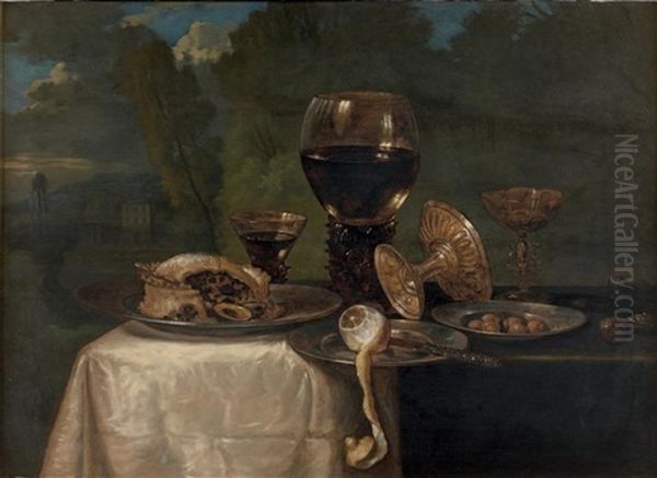 Nature Morte Au Verre Romer Et A La Tourte Oil Painting by Cornelis De Heem