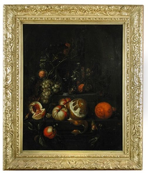 Still Life Of Fruit On A Ledge With A Glass Roemer Oil Painting by Cornelis De Heem