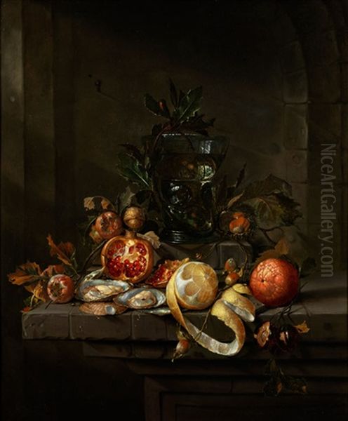 Stillleben Mit Fruchten, Austern Und Einem Romer Oil Painting by Cornelis De Heem