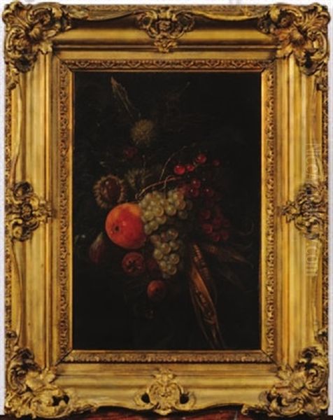 Sill Life Of Grapes, Cherry, Apple, Pomegranate, Fig, Corn And Castanea Dentata Oil Painting by Cornelis De Heem