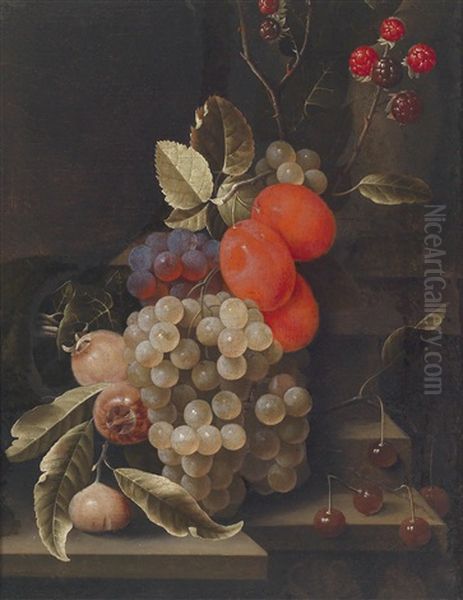 Fruchtestillleben Auf Einer Steinplatte Oil Painting by Cornelis De Heem