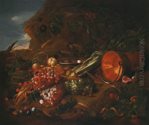 Fruchtstillleben Mit Einem Messingkubel Oil Painting by Cornelis De Heem