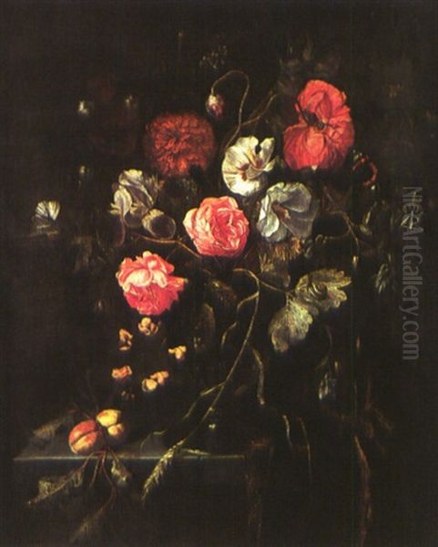 Vase De Fleurs Et Tapis Oil Painting by Cornelis De Heem