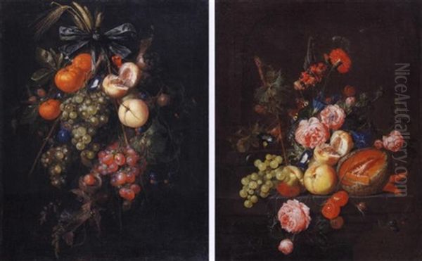 Ghirlanda Di Fiori E Frutta Oil Painting by Cornelis De Heem