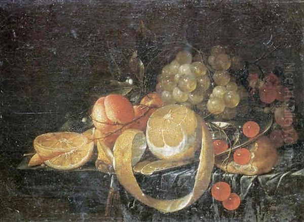 Nature Morte Aux Raisins, Citron, Abricots Et Cerises Sur Un Entablement by Cornelis De Heem