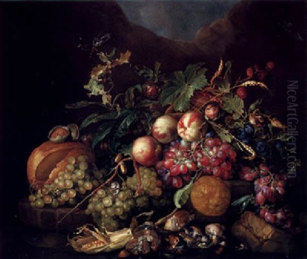 A Still Life Of Fruit On A Ledge Oil Painting by Cornelis De Heem