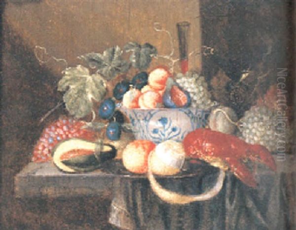 Stilleben Med Hummer Och Frukter Pa Bord Oil Painting by Cornelis De Heem