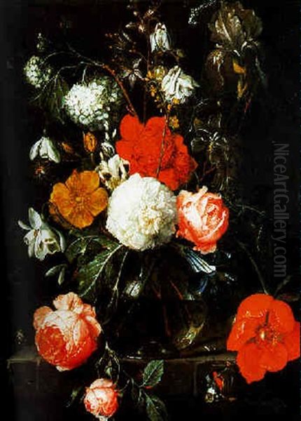 Bouquet De Fleurs Au Vase Translucide Oil Painting by Cornelis De Heem