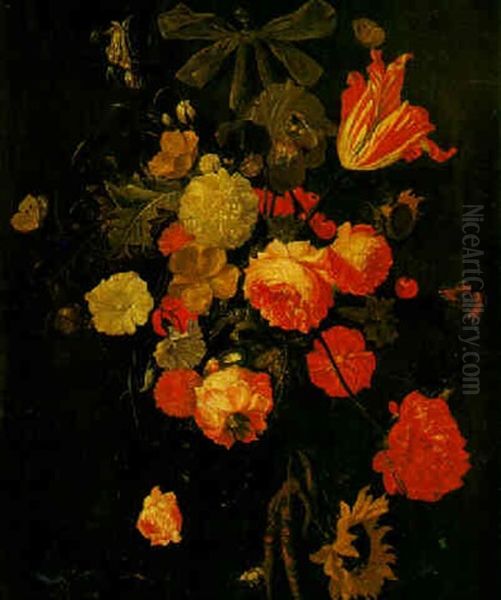 Still Life Of A Bunch Of Flowers Before Of An Alcove Oil Painting by Cornelis De Heem