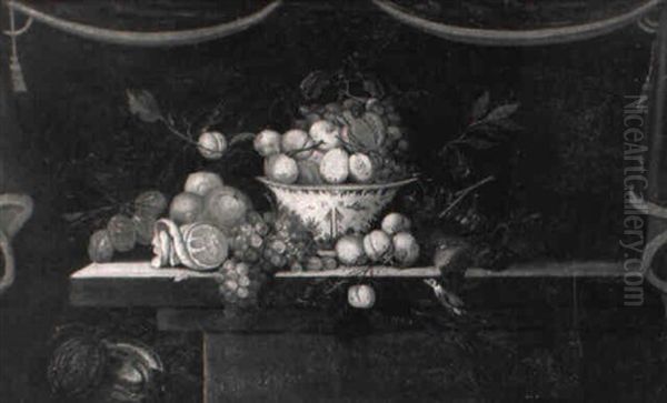 Nature Morte De Fruits Dispose Sur Un Entablement Oil Painting by Cornelis De Heem