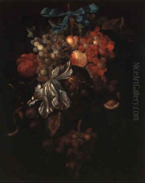 Nature Morte Aux Fruits Et Aux Fleurs Oil Painting by Cornelis De Heem