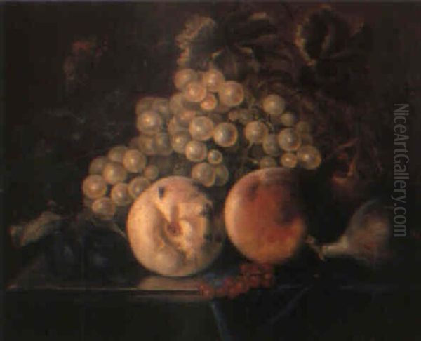 Fruit On A Draped Table Oil Painting by Cornelis De Heem