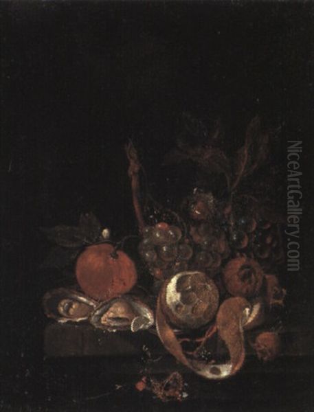 Stilleben Med Citron, Druvor Och Ostron Pa Stenskiva Oil Painting by Cornelis De Heem