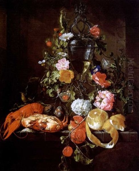 Nature Morte Aux Fruits, Fleurs Et Crustaces Oil Painting by Cornelis De Heem