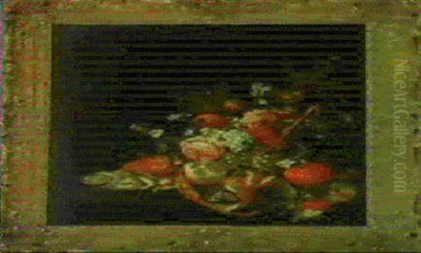 Stilleben Mit Fruchten, Blumen, Muscheln Und Insekten Vor   Einem Steinpodest Oil Painting by Cornelis De Heem