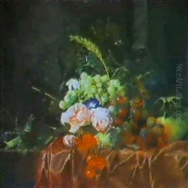 Ein Stilleben Von Rosen, Weintrauben Und Kirschen Oil Painting by Cornelis De Heem