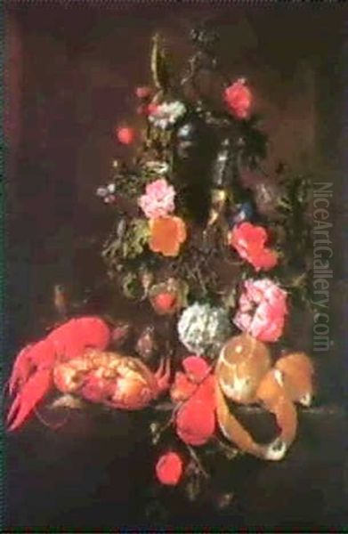 Composition Aux Fleurs, Fruits, Et Crustaces Oil Painting by Cornelis De Heem