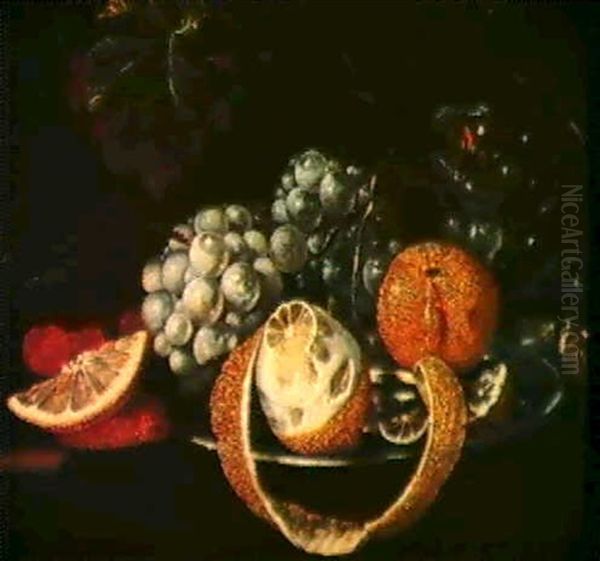 Ein Stilleben Von Weintrauben,orangen Und Zitronen by Cornelis De Heem