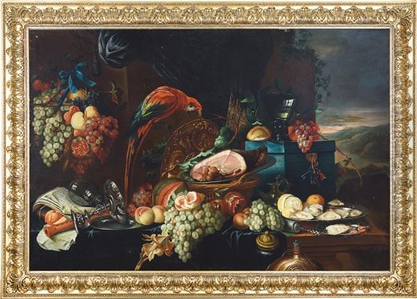 A Richly Laid Table With Parrot Oil Painting by Jan Davidsz De Heem