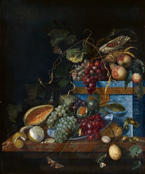 Still Life With Fruit, A Lapis Lazuli Box, And A Wanli Dish Oil Painting by Jan Davidsz De Heem