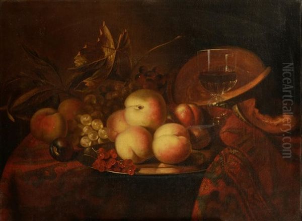 A Still Life Study Of Fruits And A Wine Glass On A Table Oil Painting by Jan Davidsz De Heem