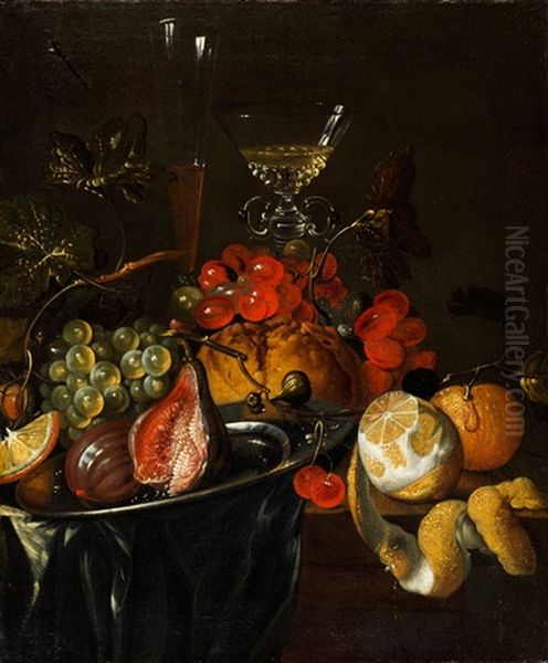 Fruchtstillleben Mit Zinnschale Und Glaspokal by Jan Davidsz De Heem