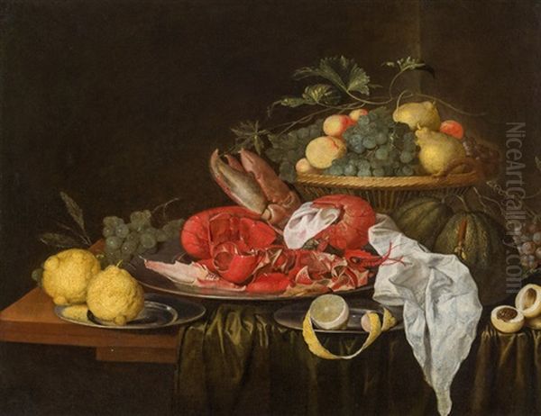 Still Life With Lobster And Fruits Oil Painting by Jan Davidsz De Heem