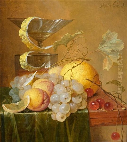 A Still Life With Grapes, Apricots, Cherries, A Lemon And Drinking Glasses On A Table Oil Painting by Jan Davidsz De Heem