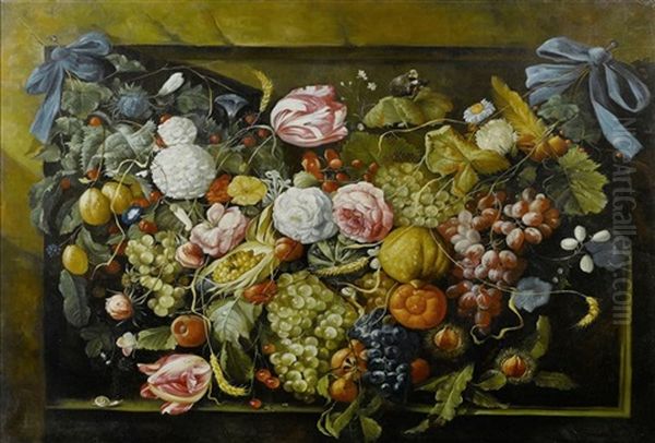 Large Still Life With A Fruit Garland Oil Painting by Jan Davidsz De Heem