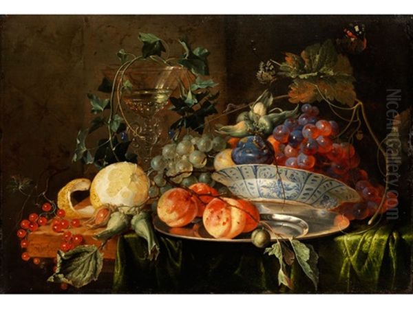 Stillleben Mit Glaspokal, Schmetterling, Zitrone Und Weintrauben Oil Painting by Jan Davidsz De Heem