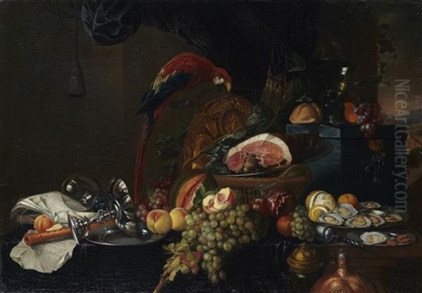 Nature Morte Au Perroquet Oil Painting by Jan Davidsz De Heem