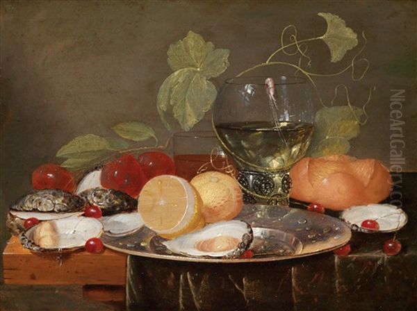 Stillleben Mit Fruchten, Austern Und Einem Weinglas Oil Painting by Jan Davidsz De Heem