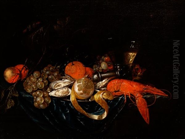 Stilleben Mit Obstschale, Muscheln Und Krebs Oil Painting by Jan Davidsz De Heem