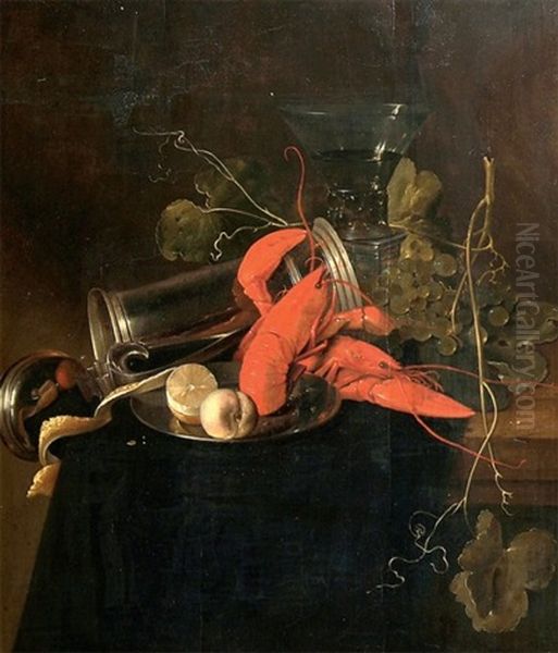 Nature Morte Aux Homards, Verre, Roemer Et Citron Oil Painting by Jan Davidsz De Heem