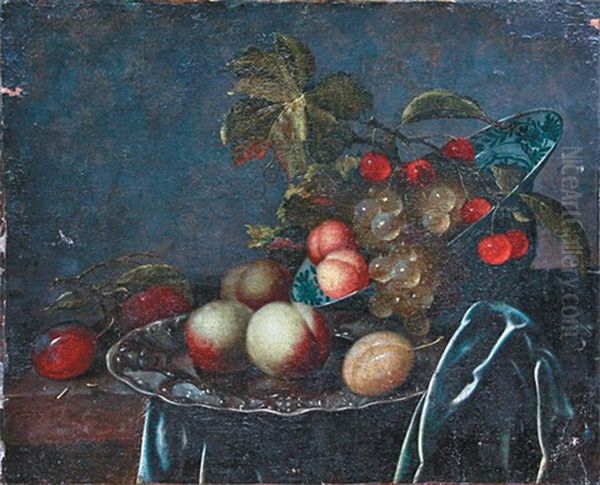 Peches, Raisins Et Cerises Sur Un Entablement Oil Painting by Jan Davidsz De Heem