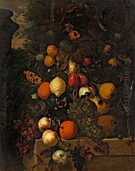 Stilleben Med Citroner, Persikor, Druvklasar Och Fjarilar Oil Painting by Jan Davidsz De Heem