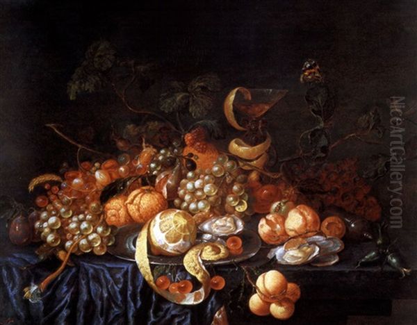 Fruchtestilleben Mit Insekten Oil Painting by Jan Davidsz De Heem