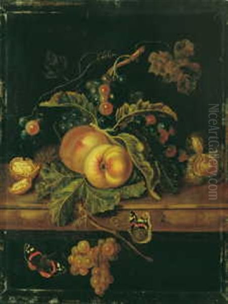 Fruchtestilleben Mit Schmetterlingen Oil Painting by Jan Davidsz De Heem