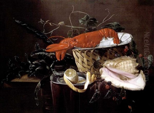 Stillleben Mit Hummer, Muschel, Artischocken, Brombeeren Und Einer Zitrone Oil Painting by Jan Davidsz De Heem