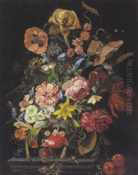 Blumenstraus In Einer Glasvase Oil Painting by Jan Davidsz De Heem